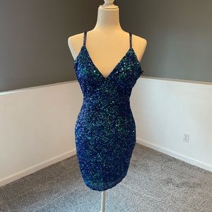 Blue sequence hoco dress
